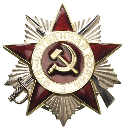 odznaka Bohatera Wojny Ojczyźnianej, II klasa, wariant Wzór 1985, na stronie odwrotnej numer 2007158, srebro 46 mm, sierp i młot złocone, Sańko s 95, bardzo ładnie zachowana