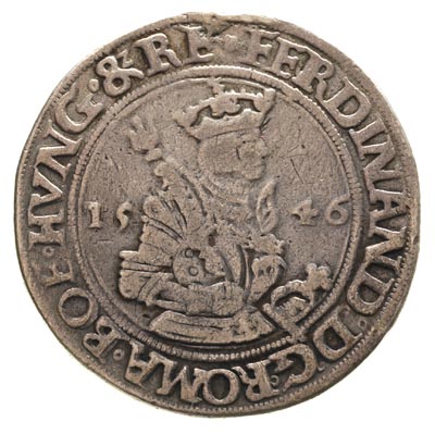 arcyksiążę Ferdynand I - 1521-1564, talar 1546, Joachimstal, Dav. 8045, ślad po zawieszce, rzadki, patyna