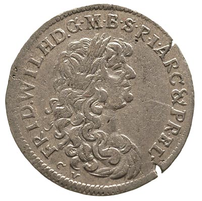 Fryderyk Wilhelm 1640-1688, szóstak 1674/CV, małe litery CV, Królewiec, Neumann 11.120a, rzadki