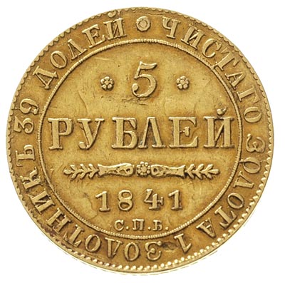 5 rubli 1841 / А-Ч, Petersburg, złoto 6.50 g, Bi
