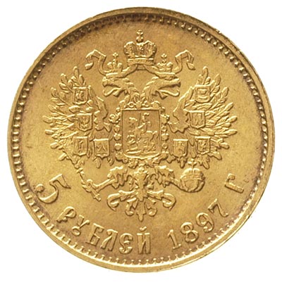 5 rubli 1897 / А-Г, Petersburg, złoto 4.30 g, Kazakov 73, ładne