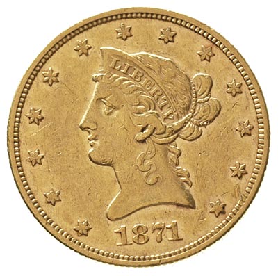 10 dolarów 1871 / CC, nakład tylko 8085 sztuk, złoto 16.67 g, Fr. 161, bardzo rzadkie