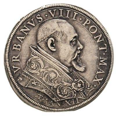 Urban VIII 1623-1694, scudo anno XII, Dav. 4056, patyna, atrakcyjna i rzadka moneta