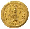 Justyn II 565-578, solidus, ok. 565-567, Konstantynopol, oficyna I, Aw: Popiersie w hełmie na wpro..