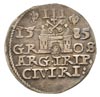 trojak 1585, Ryga, awers Gerbaszewski 50, rewers nie notowany u Gerbaszewskiego, być może usunięta..