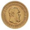 5 rubli 1889, Petersburg, odmiana z literami АГ na szyi, złoto 6.44 g, Bitkin 34