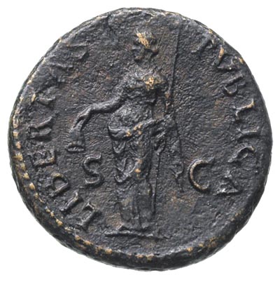 Galba 68-69, as 68, Rzym Aw: Głowa cesarza w prawo, Rw: Libertas stojąca w lewo, trzymająca pileus i berło, brąz 11.50 g, RIC 423, rzadki