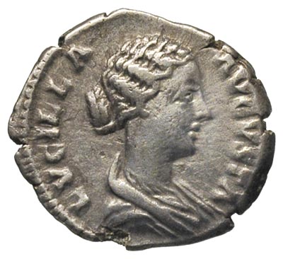 Lucilla- córka Marka Aureliusza, denar, Aw: Popiersie Lucilli w prawo, Rw: Concordia siedząca w lewo, trzymająca paterę i róg obfitości, RIC 759