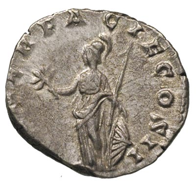 Klodiusz Albinus 195-197, denar 194, Rzym, Aw: Głowa cesarza w prawo, Rw: Minerwa stojąca w lewo z tarczą i włócznią, trzymająca gałązkę, RIC 7, rzadki