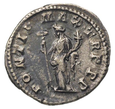 Makrynus 217-218, denar 217, Rzym, Aw: Popiersie cesarza w prawo, Rw: Felicitas stojąca w lewo, trzymająca długi kaduceusz i róg obfitości, RIC 4, patyna, rzadki