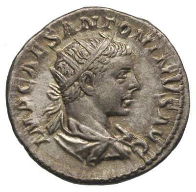 Elagabal 218-222, antoninian, Aw: Popiersie cesarza w prawo, Rw: Wiktoria krocząca w prawo, trzymająca wieniec i palmę, RIC 152