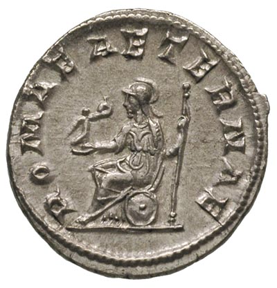 Filip I Arab 244-249, antoninian, Rzym, Aw: Popiersie cesarza w prawo, Rw: Roma siedząca w lewo, trzymająca Wiktorię i berło, u boku tarcza, 4.37 g, RIC 44b, piękny egzemplarz