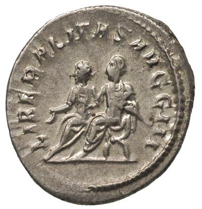 Filip II 247-249, antoninian 247-249, Rzym, Aw: Popiersie cezara w prawo, Rw: Filip I i Filip II siedzący na krzesłach kurulnych w lewo, 4.73 g, RIC 230