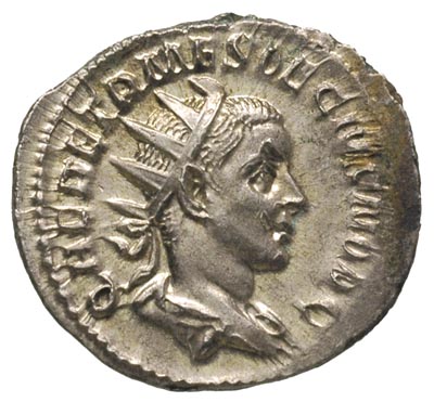 Herreniusz Etruscus 250-251, antoninian, Rzym, Aw: Popiersie cesarza w prawo, Rw: Cesarz stojący w lewo, trzymający różdżkę i włócznię, RIC 147c, bardzo ładnie zachowany, piękny rysunek rewersu