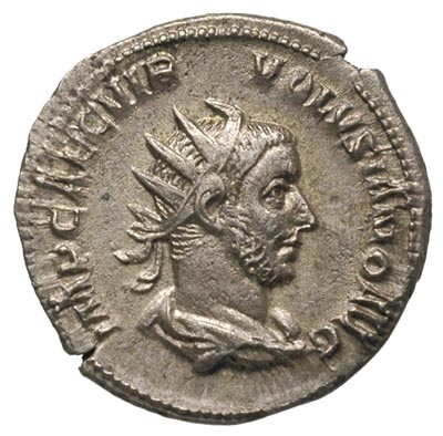 Woluzjan 251-253, antoninian, Rzym, Aw: Popiersie cesarza w prawo, Rw: Pax z berłem i gałązką stojąca w lewo, RIC 179, bardzo ładny