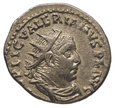 Walerian I 253-260, antoninian, Rzym, Aw: Popiersie cesarza w prawo, Rw: Sol stojący w lewo z uniesioną ręką, trzymający bicz, RIC 106, ładna patyna