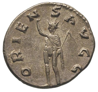 Walerian I 253-260, antoninian, Rzym, Aw: Popiersie cesarza w prawo, Rw: Sol stojący w lewo z uniesioną ręką, trzymający bicz, RIC 106, ładna patyna