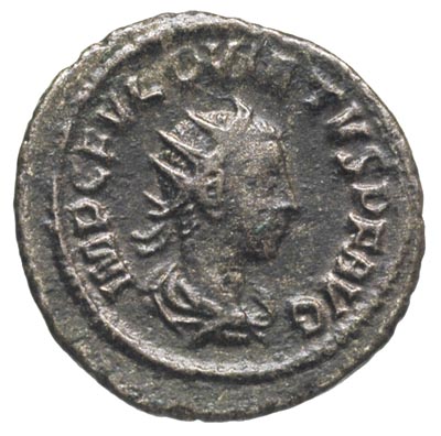 Quietus 260-261, antoninian bilonowy, Antiochia, Aw: Popiersie cesarza w prawo, Rw: Jowisz siedzący  na tronie w lewo, trzymający paterę i berło, u stóp orzeł, RIC 6 (R2), ciemna patyna, bardzo rzadki