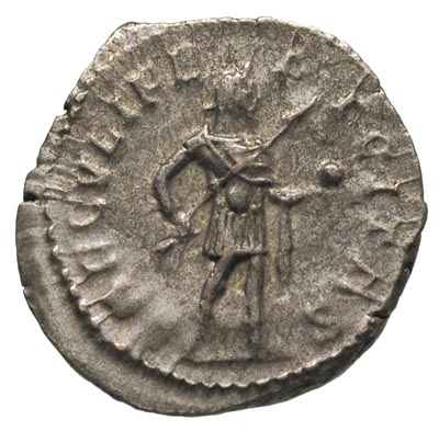 Postumus 260-269, antoninian bilonowy, Lugdunum, Aw: Popiersie cesarza w prawo, Rw: Cesarz stojący w prawo, trzymający włócznię i glob, RIC 83, ładnie zachowany