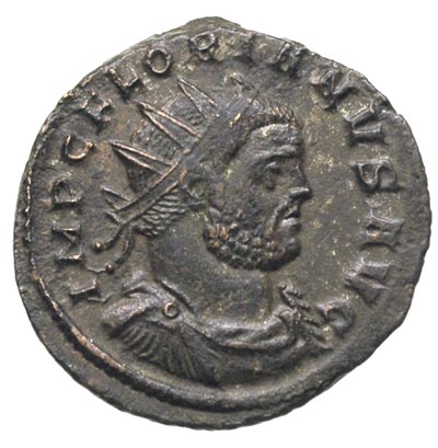Florian 276, antoninian bilonowy, Rzym, Aw: Popiersie cesarza w prawo, Rw: Providentia stojąca w lewo, trzymająca różdżkę i róg obfitości, u stóp glob, oficyna XXIA, ładnie zachowany