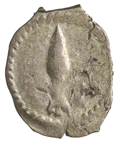 Witold 1392-1430, pieniądz litewski (denar) wybity po 1401 r., Aw: Grot włóczni z krzyżykiem, Rw: Kolumny Gedymina, srebro 0.42 g