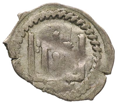 Witold 1392-1430, pieniądz litewski (denar) wybity po 1401 r., Aw: Grot włóczni z krzyżykiem, Rw: Kolumny Gedymina, srebro 0.42 g