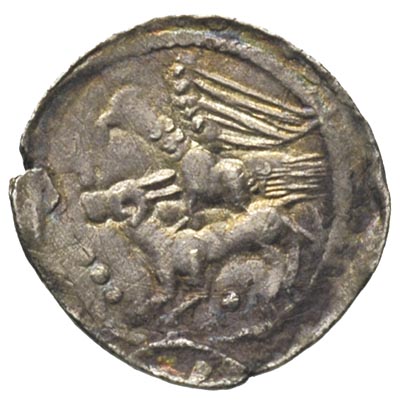 Władysław Wygnaniec 1138-1146, denar, Aw: Rycerz zamierzający się na jeńca, Rw: Orzeł dławiący zająca, w polu kropki, srebro 0.42 g, Stronczyński 43, ładny egzemplarz, patyna