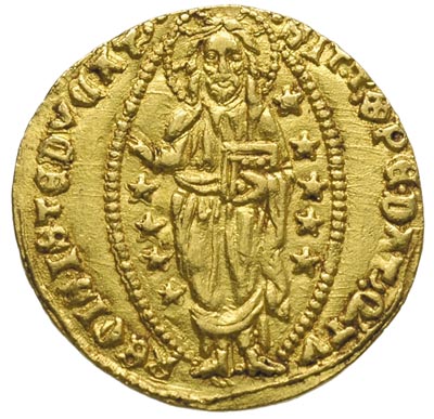 Wenecja- Antonio Venier 1382-1400, cekin, Aw: Doża klęczący przed św. Markiem, Rw: Chrystus w owalnej obwódce, po bokach gwiazdki, złoto 3.42 g, Fr. 1229, bardzo ładnie zachowany