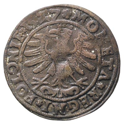 fałszerstwo z epoki grosza 1527, Kraków, miedź 1.73 g, resztki srebrzenia