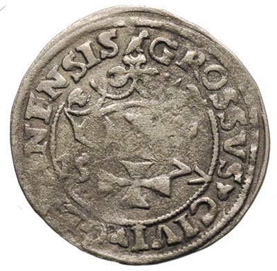 grosz oblężniczy 1577, Gdańsk, moneta z kawką na awersie i rewersie wybita w czasie, gdy zarządcą mennicy był W. Tallemann, T. 35, bardzo rzadki