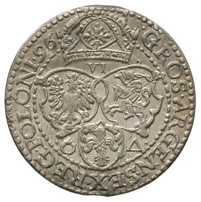 szóstak 1596, Malbork, na awersie korona nie dotyka a na rewersie dotyka zewnętrznej obwódki
