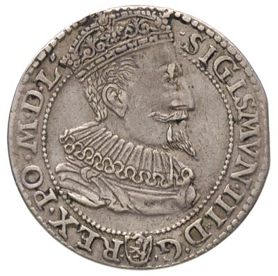 szóstak 1596, Malbork, na awersie i rewersie korony łączą się z zewnętrznymi obwódkami