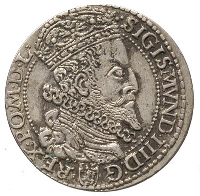 szóstak 1596, Malbork, odmiana z dużą głową króla, bardzo rzadki, patyna