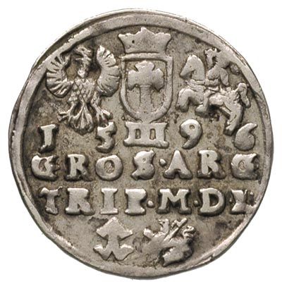 trojak 1596, Wilno, odmiana z datą po bokach III, u dołu herb Chalecki i znak lew przebity hakiem, Ivanauskas 1068:213