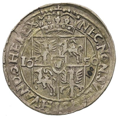 ort 1656, Lwów, odmiana z dużą głową króla, T. 4, charakterystyczne dla monet lwowskich wady bicia na awersie, ale rewers wyjątkowo ładny i czytelny, rzadki, patyna