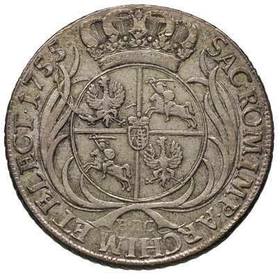 talar 1755, Lipsk, srebro 29.12 g, Schnee popiersie typ B, tarcza herbowa typ 3, Dav. 1617, delikatna patyna