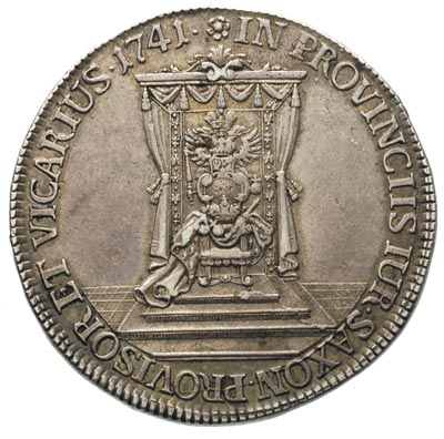 półtalar wikariacki 1741, Drezno, Aw: Król na koniu, Rw: Tron, Merseb. 1698, ładny egzemplarz, patyna