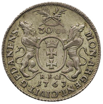 złotówka (30 groszy) 1763, Gdańsk, bardzo ładna,