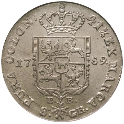 dwuzłotówka 1789, Warszawa, Plage 341, moneta w pudełku GCN AU 50, na awersie minimalna wada blachy, ale ładnie zachowana