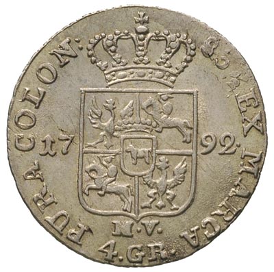złotówka 1792, Warszawa, Plage 300, minimalnie justowany bardzo ładny egzemplarz