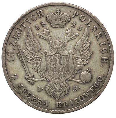 10 złotych 1823, Warszawa, Plage 26, Bitkin 822 R, drobne wady rantu, patyna