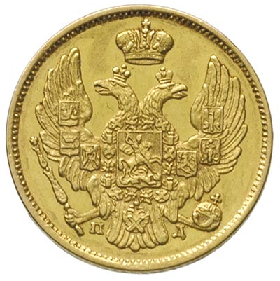 3 ruble = 20 złotych 1837, Petersburg, złoto 3.91 g, Plage 305, Bitkin 1078 R, ładnie zachowany egzemplarz