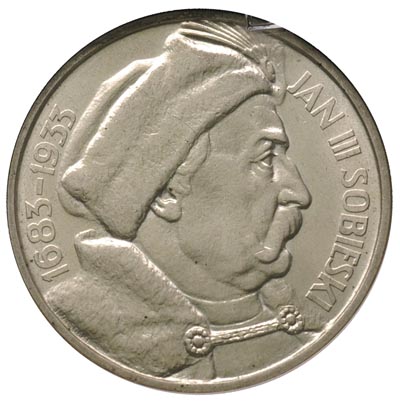 10 złotych 1933, Jan III Sobieski, moneta w pudełku GCN z certyfikatem MS63, Parchimowicz 121, piękne