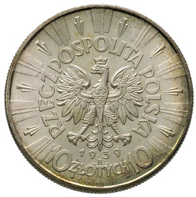 10 złotych 1939, Warszawa, Józef Piłsudski, Parchimowicz 124 f, idealny, wyszukany egzemplarz