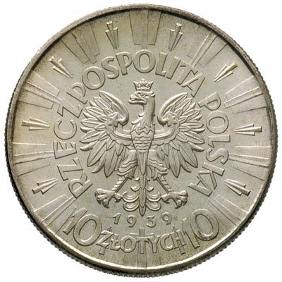 10 złotych 1939, Warszawa, Józef Piłsudski, Parchimowcz 124 f, idealny, wyszukany egzemplarz