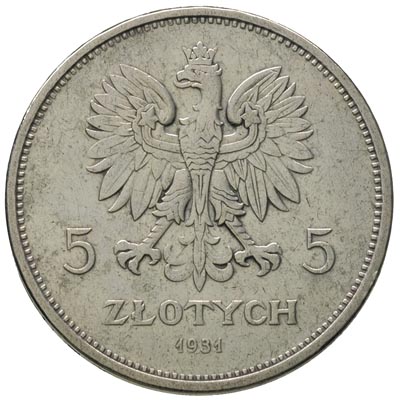 5 złotych 1931, Warszawa, Nike, Parchimowicz 114 d, lekko czyszczone, rzadkie