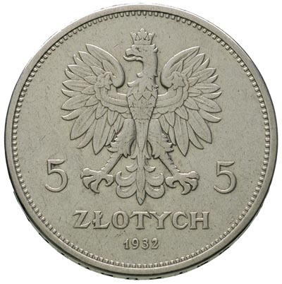 5 złotych 1932, Warszawa, Nike, Parchimowicz 114 e, czyszczone, bardzo rzadkie