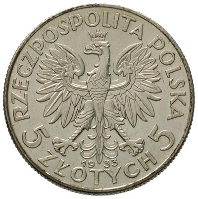 5 złotych 1933, Warszawa, Głowa Kobiety, Parchimowicz 116 c, bardzo ładny egzemplarz, ślady patyny