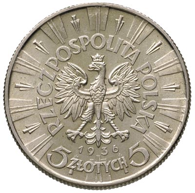 5 złotych 1936, Warszawa, Józef Piłsudski, Parchimowicz 118 c, ładne, bardzo subtelna patyna