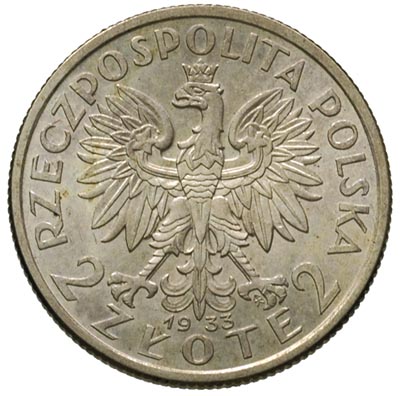 2 złote 1933, Warszawa, Głowa Kobiety, Parchimowicz 110 b, bardzo ładne